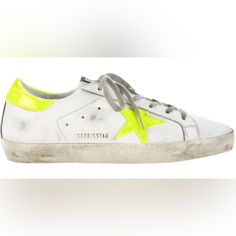 Golden goose super star neon yellow low top sneaker. Size 7.